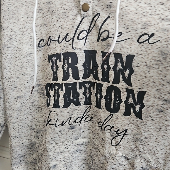 Women's Gray Hooded Sweatshirt with Graphic Print - Picture 2 of 4